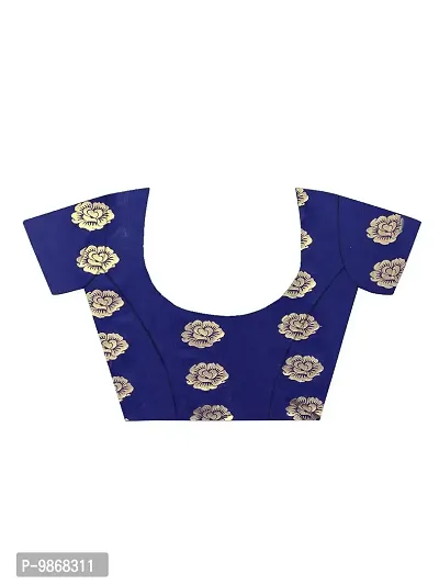 Aardiva Women's Chiffon Saree With Unstitched Blouse Piece (Dark Blue)-thumb5