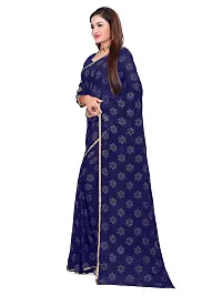 Aardiva Women's Chiffon Saree With Unstitched Blouse Piece (Dark Blue)-thumb1