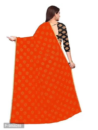 Aardiva Women's Chiffon Saree With Unstitched Blouse Piece (Orange)-thumb4