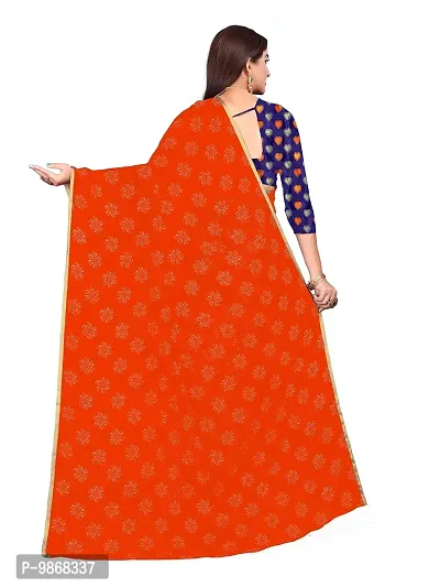 Aardiva Women Pure Chiffon Trendy Saree With Unstitched Blouse Piece (Orange)-thumb4