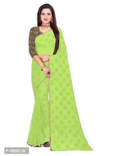 Aardiva Women's Chiffon Saree With Unstitched Blouse Piece (Light Green)-thumb0