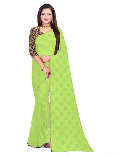 Aardiva Women's Chiffon Saree With Unstitched Blouse Piece