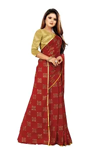 Aardiva Women Foil Print Work Chiffon Saree With Blouse Piece (Red)-thumb2