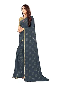 Aardiva Women Foil Print Work Chiffon Saree With Blouse Piece (Grey)-thumb1