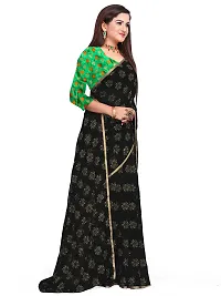 Aardiva Women Pure Chiffon Saree With Unstitch Blouse Piece (Black)-thumb1