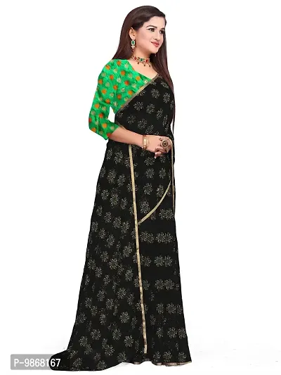 Aardiva Women Pure Chiffon Saree With Unstitch Blouse Piece (Black)-thumb2