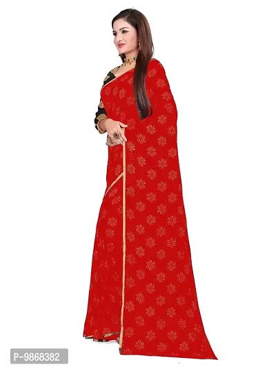 Aardiva Women's Chiffon Saree With Unstitched Blouse Piece (Red)-thumb2