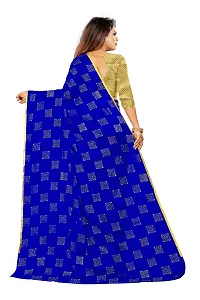 Aardiva Women Foil Print Work Chiffon Saree With Blouse Piece (Blue)-thumb3