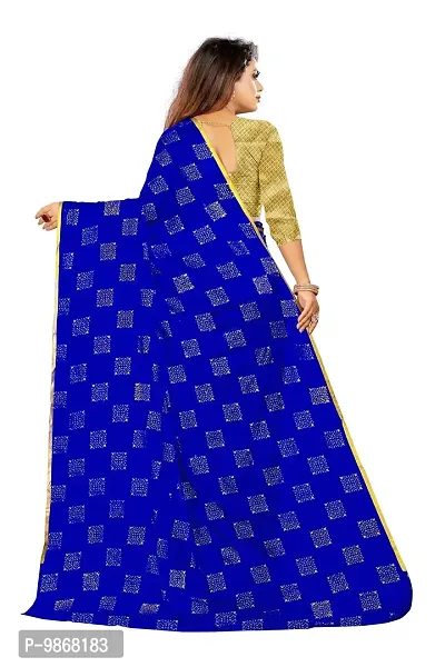 Aardiva Women Foil Print Work Chiffon Saree With Blouse Piece (Blue)-thumb4