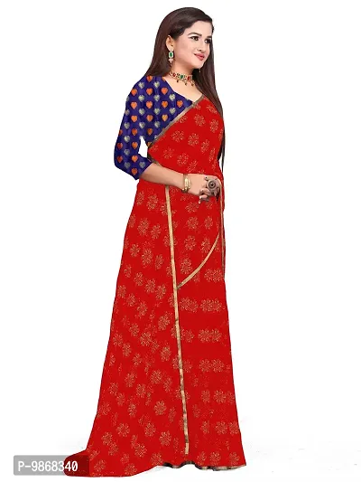 Aardiva Women Pure Chiffon Trendy Saree With Unstitched Blouse Piece (Red)-thumb3