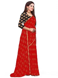 Aardiva Women's Chiffon Saree With Unstitched Blouse Piece (Red)-thumb2