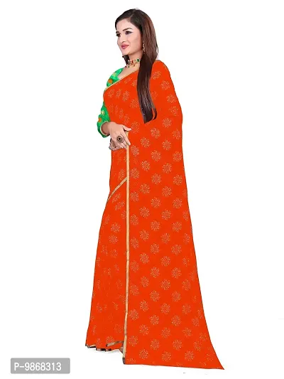 Aardiva Women Pure Chiffon Saree With Unstitch Blouse Piece (Orange)-thumb3