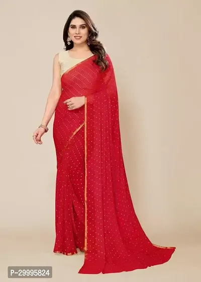 Stylish Chiffon Red Printed Saree with Blouse piece-thumb0