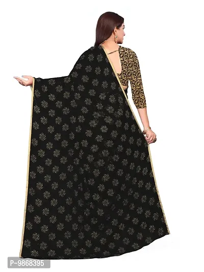 Aardiva Women's Chiffon Saree With Unstitched Blouse Piece (Black)-thumb4