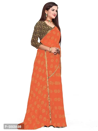 Aardiva Women's Chiffon Saree With Unstitched Blouse Piece (Peach)-thumb3