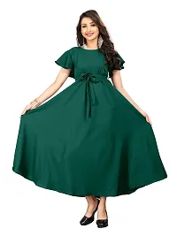 Aardiva Women's Crepe A-Line Maxi Dress Dark Green-thumb3