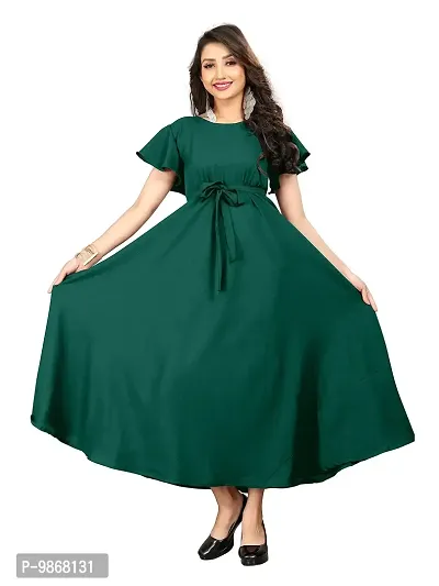 Aardiva Women's Crepe A-Line Maxi Dress Dark Green-thumb4