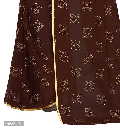 Aardiva Women Foil Print Work Chiffon Saree With Blouse Piece (Brown)-thumb5