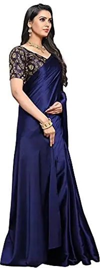 Aardiva Women's Plain Weave Satin Saree With Unstiched Blouse Piece-thumb1