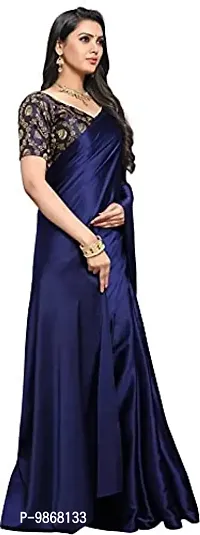 Aardiva Women's Plain Weave Satin Saree With Unstiched Blouse Piece-thumb2