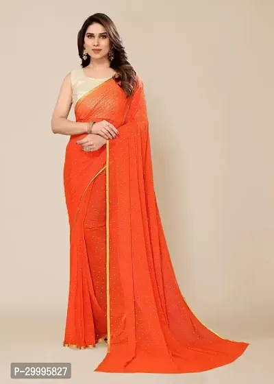 Stylish Chiffon Orange Printed Saree with Blouse piece-thumb0