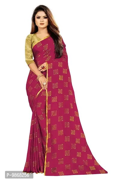 Aardiva Women Foil Print Work Chiffon Saree With Blouse Piece (Pink)