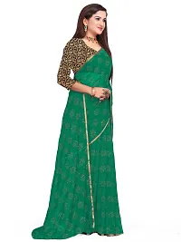 Aardiva Women's Chiffon Saree With Unstitched Blouse Piece (Dark Green)-thumb2