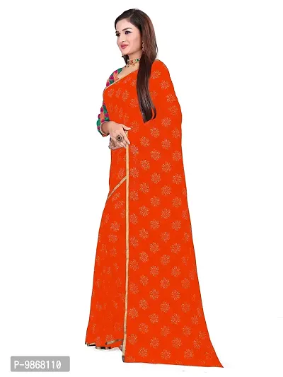 Aardiva Women Pure Chiffon Stylish Saree With Unstitched Blouse Piece (Orange)-thumb3