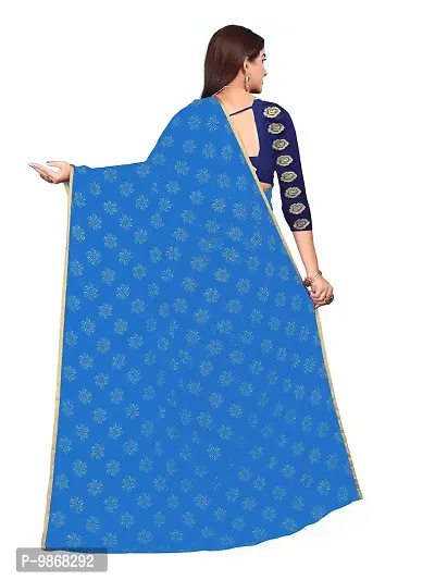 Aardiva Women's Chiffon Saree With Unstitched Blouse Piece (Light Blue)-thumb4