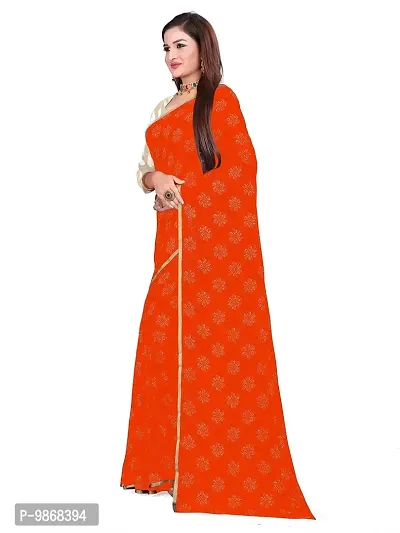 Aardiva Women's Chiffon Saree With Unstitched Blouse Piece (Orange)-thumb2