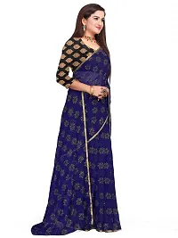 Aardiva Women's Chiffon Saree With Unstitched Blouse Piece (Dark Blue)-thumb2