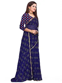 Aardiva Women Pure Chiffon Trendy Saree With Unstitched Blouse Piece (Dark Blue)-thumb2