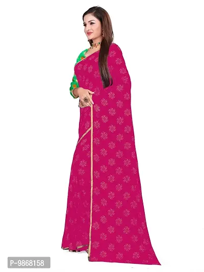 Aardiva Women Pure Chiffon Saree With Unstitch Blouse Piece (Dark Pink)-thumb2