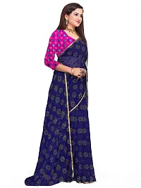 Aardiva Women Pure Chiffon Stylish Saree With Unstitched Blouse Piece (Dark Blue)-thumb2