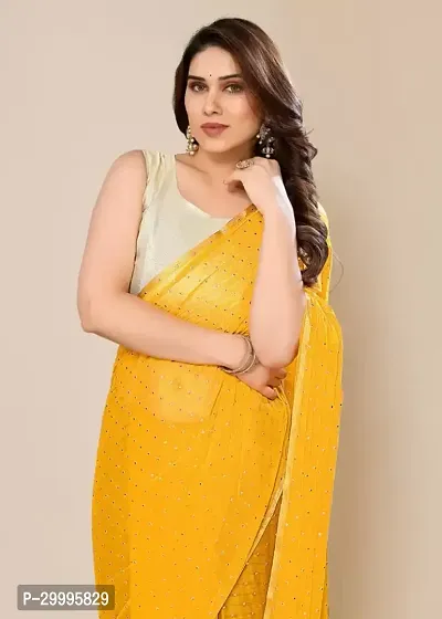 Stylish Chiffon Yellow Printed Saree with Blouse piece-thumb2