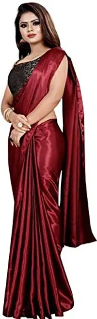 Aardiva Women's Plain Weave Satin Saree With Unstiched Blouse Piece-thumb1