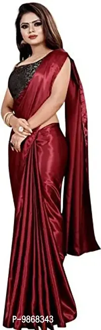 Aardiva Women's Plain Weave Satin Saree With Unstiched Blouse Piece-thumb2