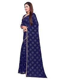 Aardiva Women Pure Chiffon Trendy Saree With Unstitched Blouse Piece (Dark Blue)-thumb1