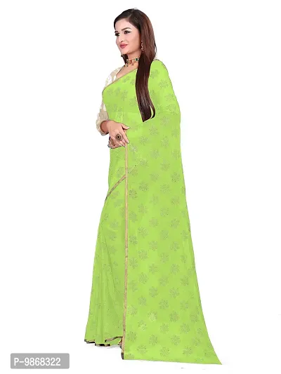 Aardiva Women's Chiffon Saree With Unstitched Blouse Piece (Light Green)-thumb3