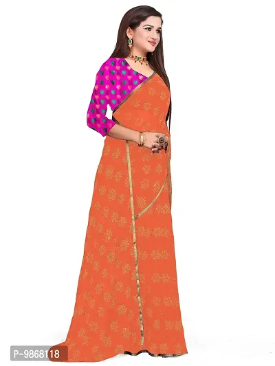 Aardiva Women Pure Chiffon Stylish Saree With Unstitched Blouse Piece (Peach)-thumb2