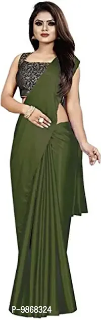 Aardiva Women's Plain Weave Satin Saree With Unstiched Blouse Piece-thumb0