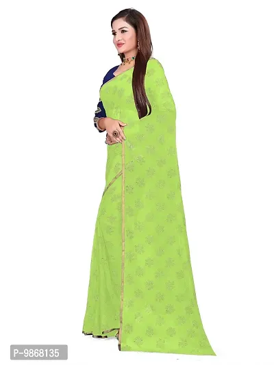 Aardiva Women's Chiffon Saree With Unstitched Blouse Piece (Light Green)-thumb3