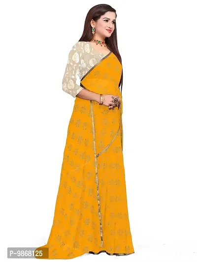 Aardiva Women's Chiffon Saree With Unstitched Blouse Piece (Yellow)-thumb2