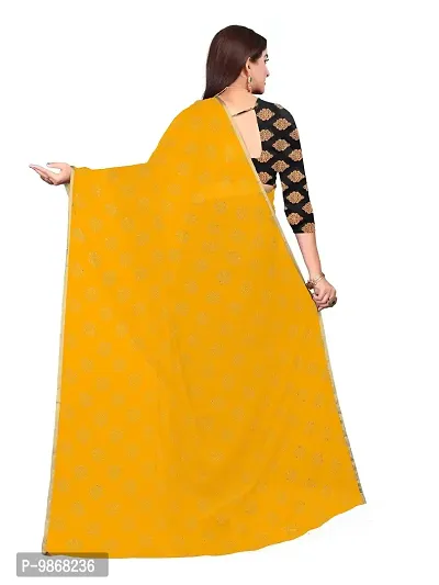 Aardiva Women's Chiffon Saree With Unstitched Blouse Piece (Yellow)-thumb4