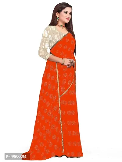 Aardiva Women's Chiffon Saree With Unstitched Blouse Piece (Orange)-thumb3