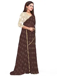 Aardiva Women's Chiffon Saree With Unstitched Blouse Piece (Brown)-thumb1