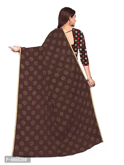 Aardiva Women Chiffon Saree With Unstitched Blouse Piece (Brown)-thumb4