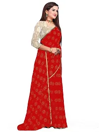 Aardiva Women's Chiffon Saree With Unstitched Blouse Piece (Red)-thumb2