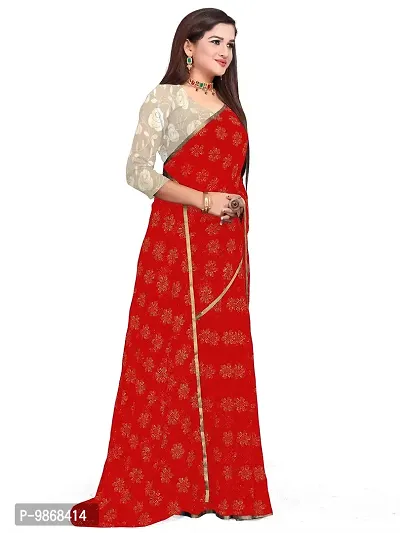 Aardiva Women's Chiffon Saree With Unstitched Blouse Piece (Red)-thumb3