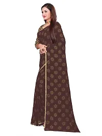 Aardiva Women's Chiffon Saree With Unstitched Blouse Piece (Brown)-thumb1